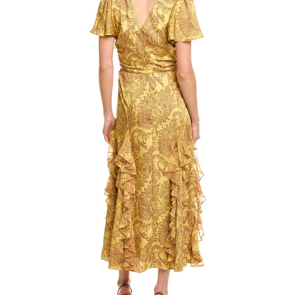 Cinq a Sept Gold Cocktail Gown with Flutter Sleeves size 6 wedding guest dress - Picture 3 of 9